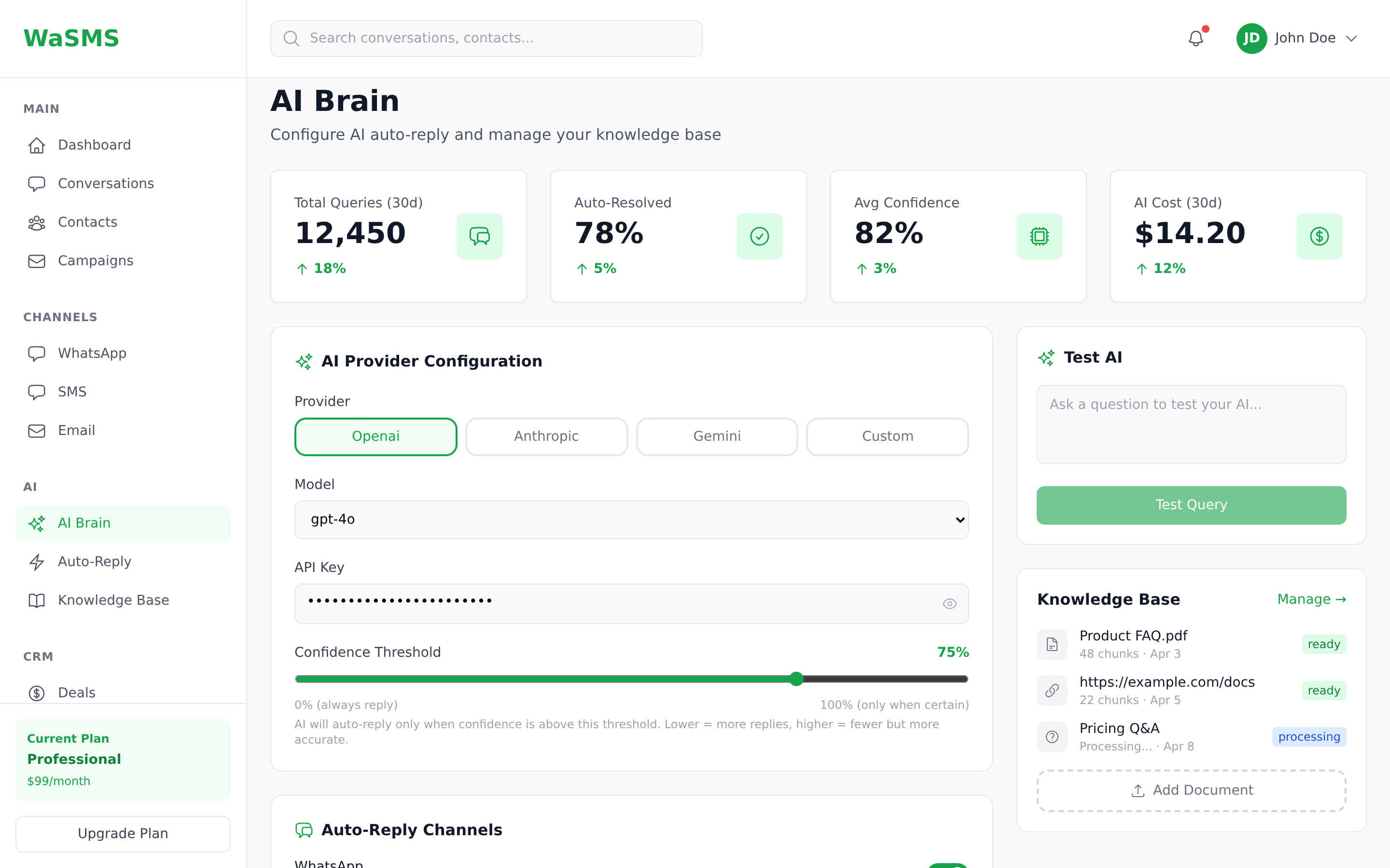 AI Auto-Reply - WaSMS Dashboard